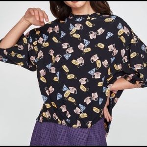 Zara Telephone Print Top Size Medium